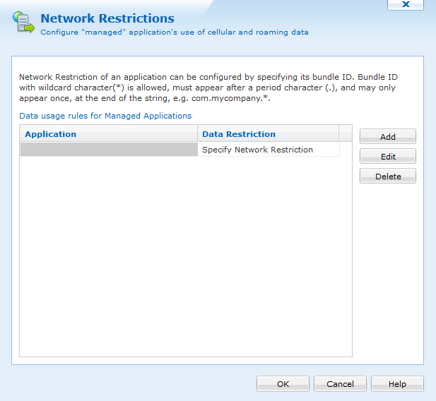 Network Restrictions dialog box