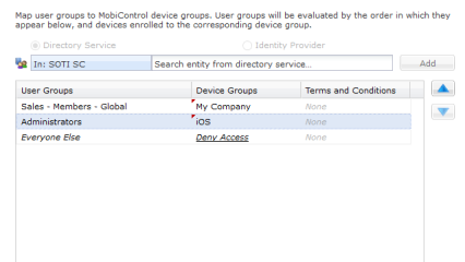 User group mapping in add devices rule