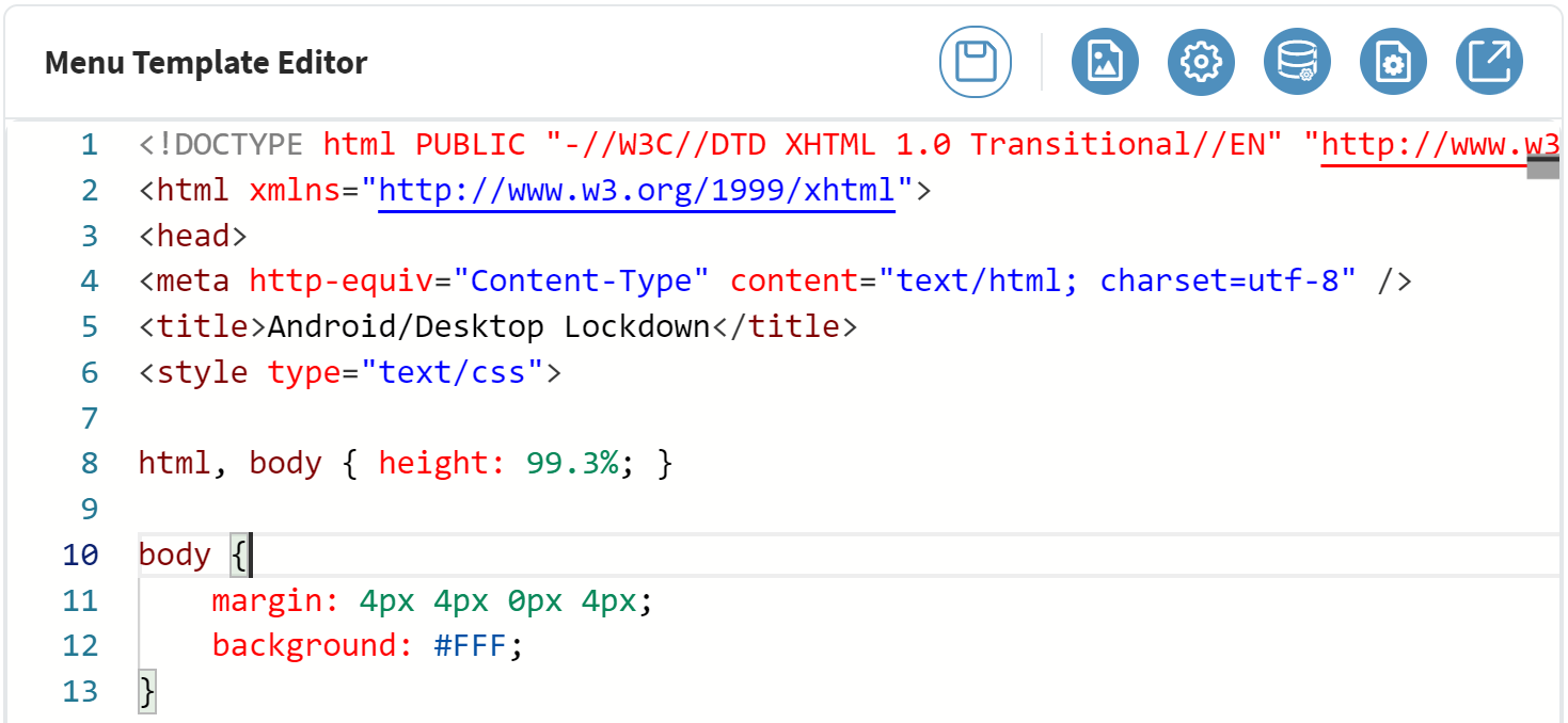 Location of the gear icon on the Menu Template Editor.
