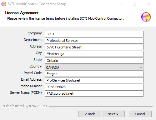First screen of SOTI MobiControl Connector Setup wizard