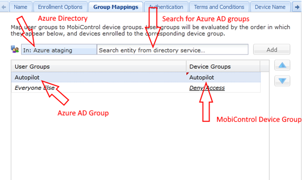 Mapping Azure AD User Groups to MobiControl Device Groups.