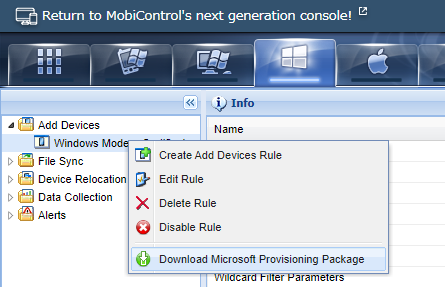 Download Microsoft Provisioning Package option.