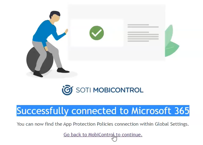 Microsoft 365 MobiControl successful connection screen