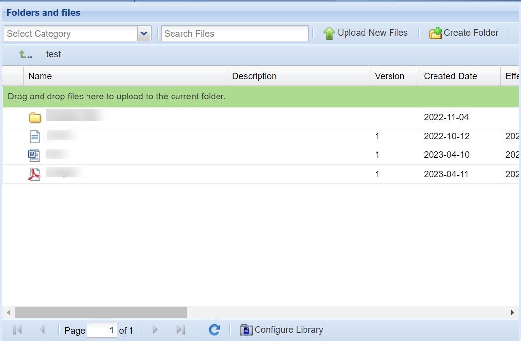 File listing in the Content Library