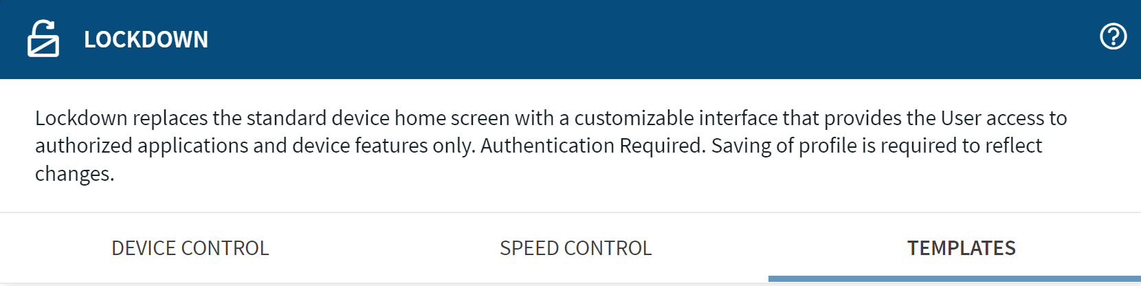 Device control and speed control tabs within the Lockdown profile configuration.