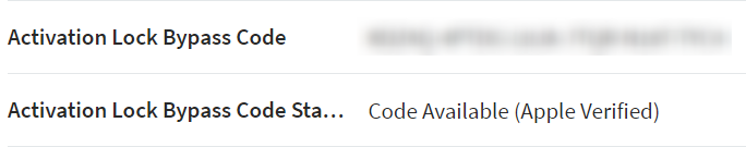 Activation Lock bypass code and status