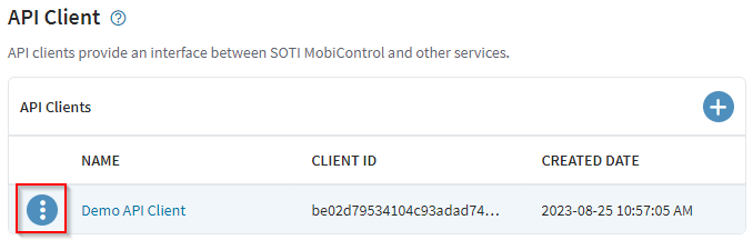 Select the API client to delete