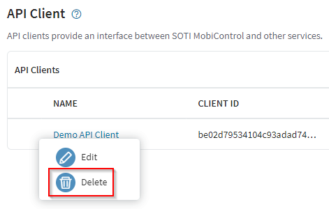 Select delete API client