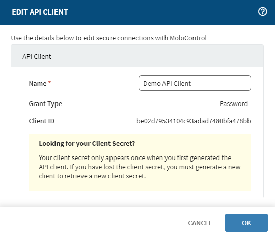 Edit the API client Name