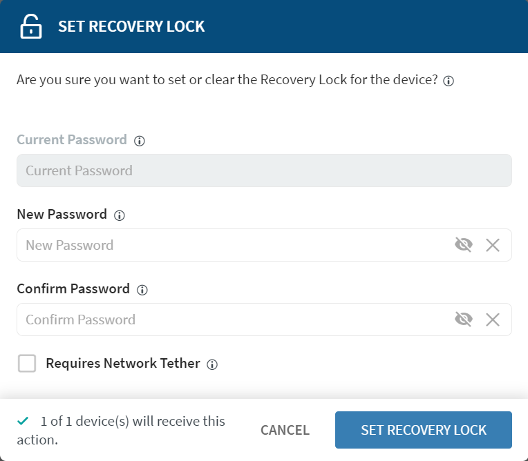 Set Recovery Lock dialog
