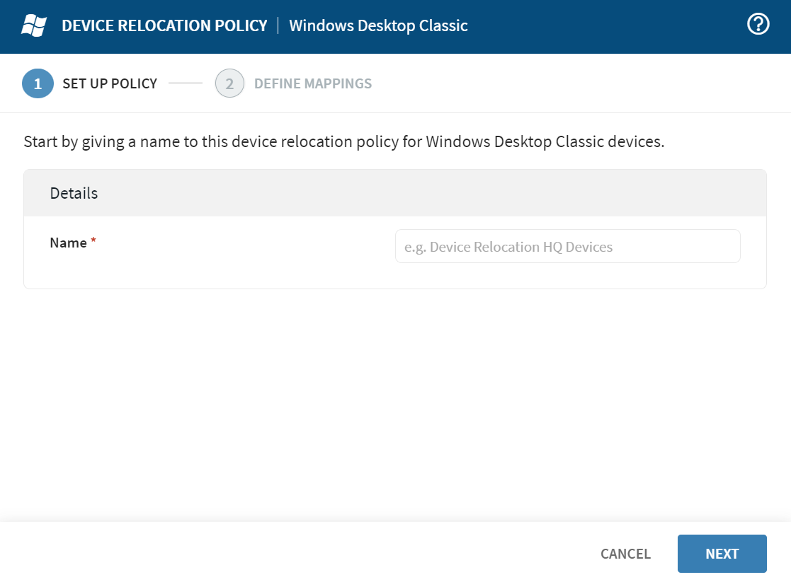 Windows Desktop Classic Set Up Policy form