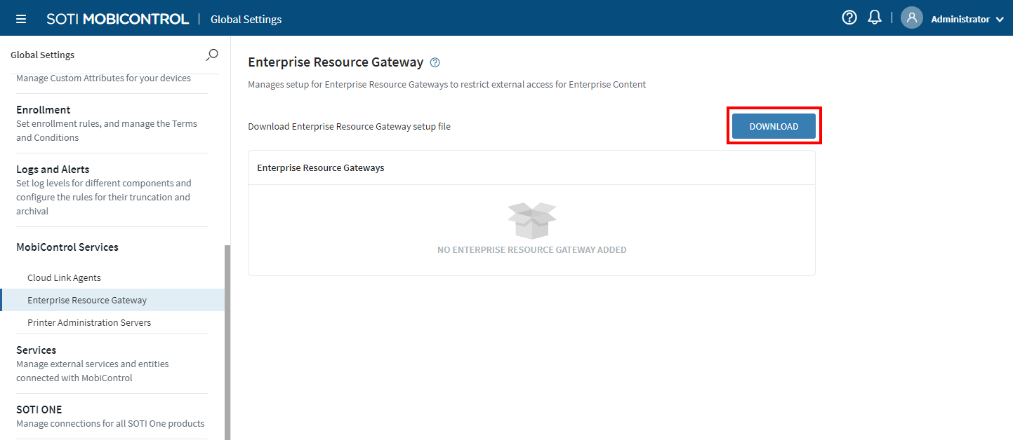 Enterprise Resource Gateway Download option