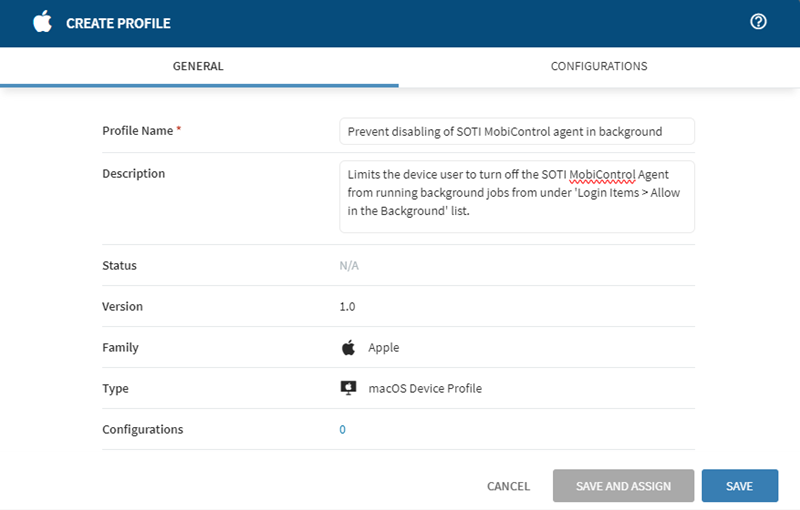 Enter an profile name and description