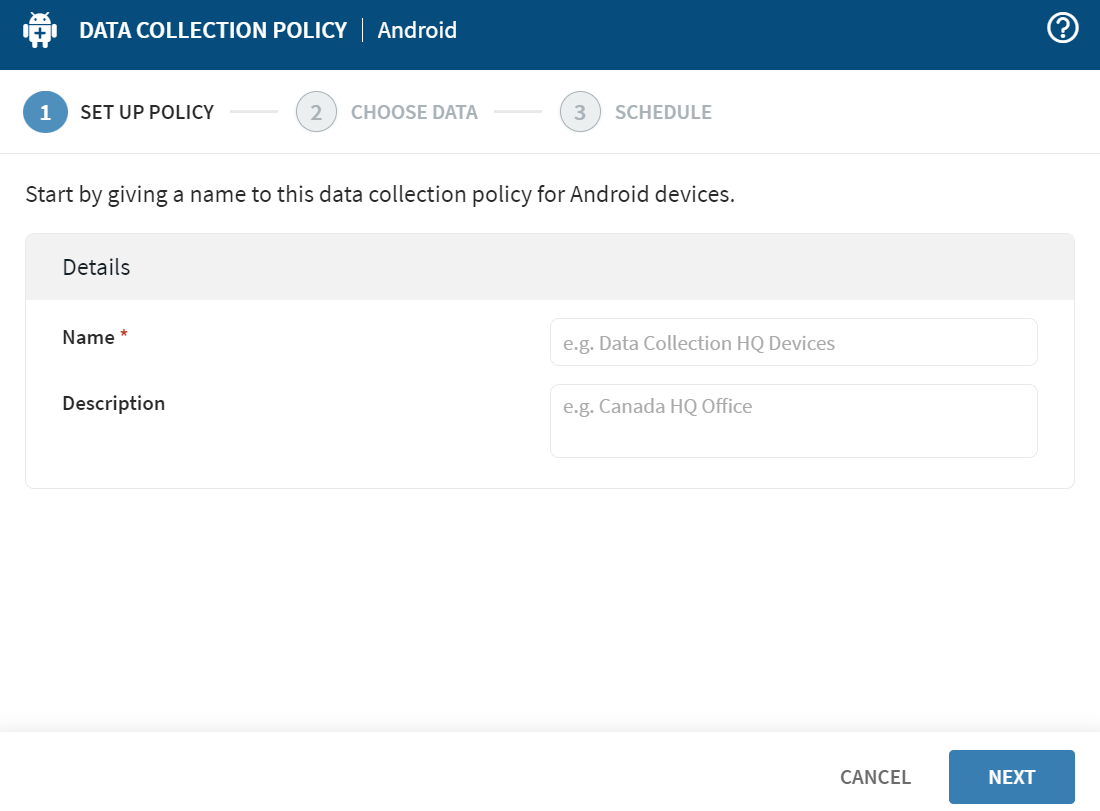 Android Set Up Policy form