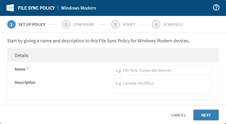 Windows Modern Desktop Set Up Policy form