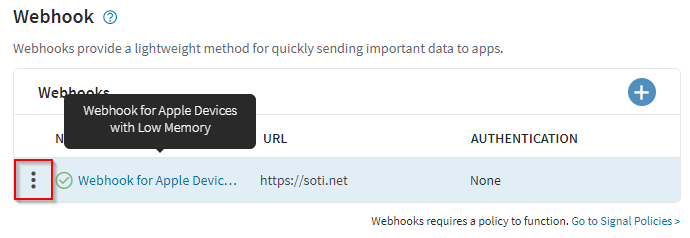 Webhooks select for deletion