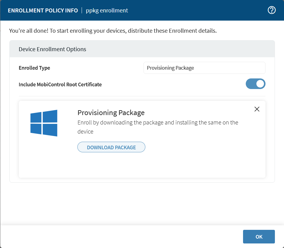Download the provisioning package