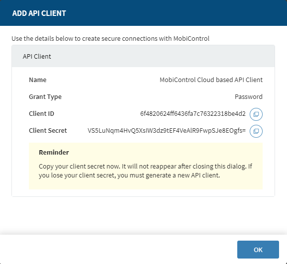 API client details