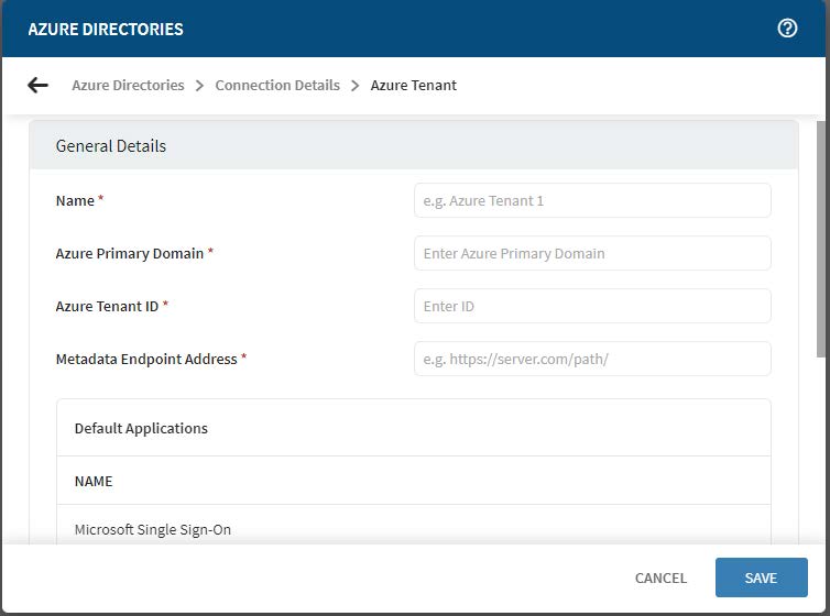 Azure Directories Tennant Details Screen