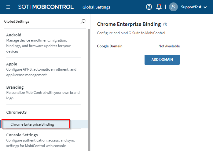 Chrome Enterprise Binding option in Global Settings