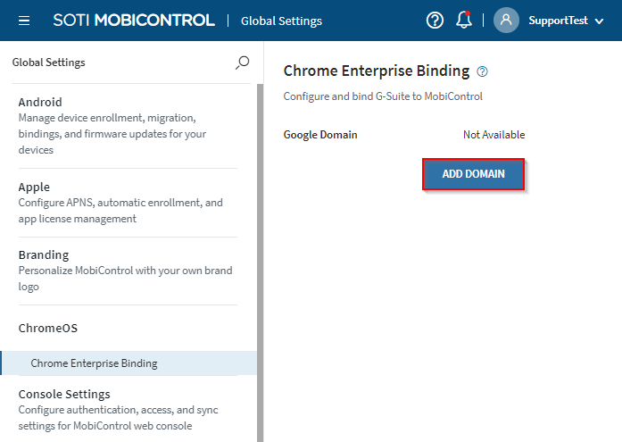 Chrome Enterprise Binding Add Domiain option