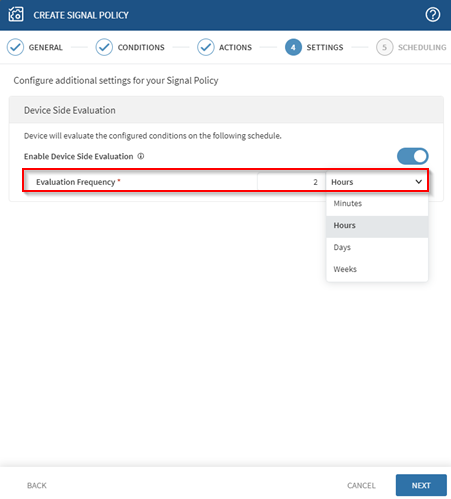 Setting an evaluation frequency for Device Side evaluation.