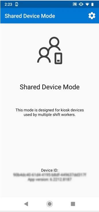 Shared Device Mode screen on device