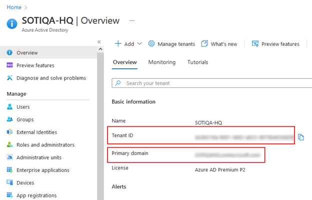 Overview screen in Azure AD