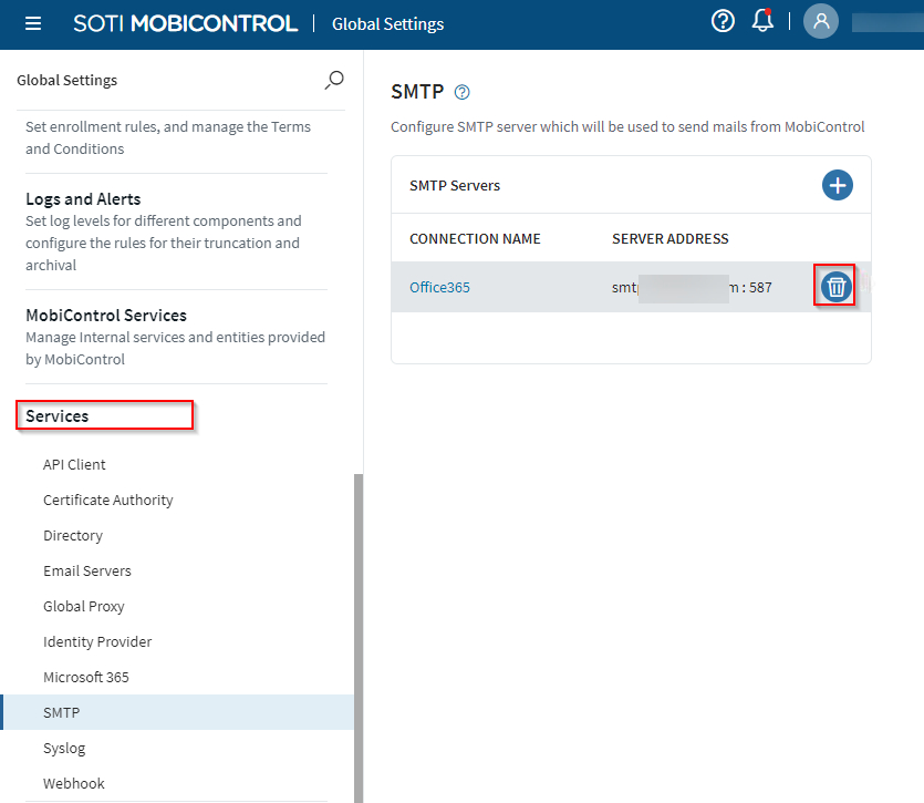 Deleting the SMTP connection