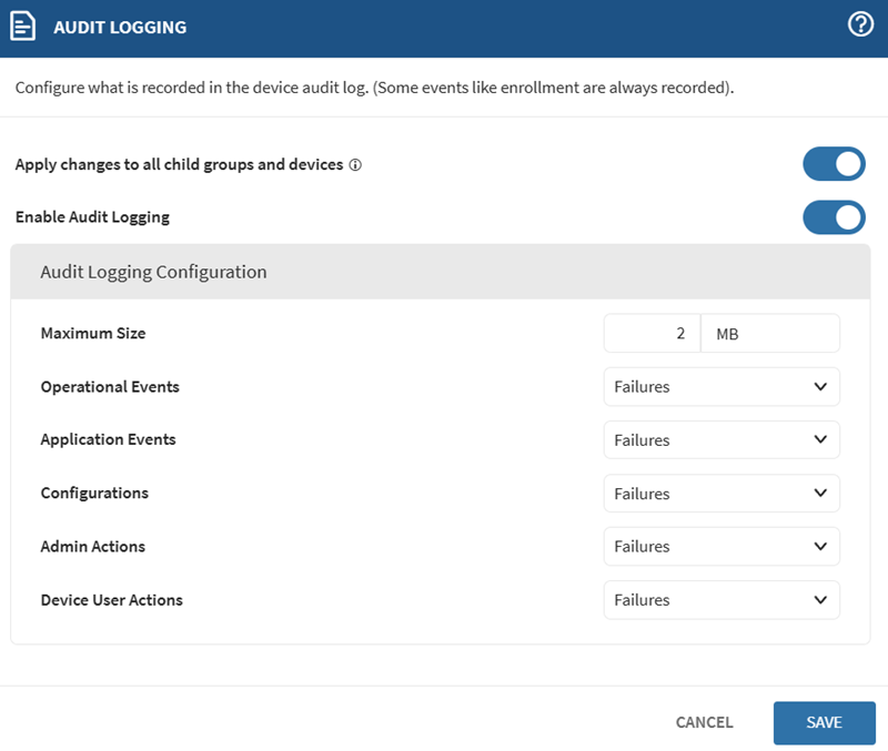 Audit Logging window.