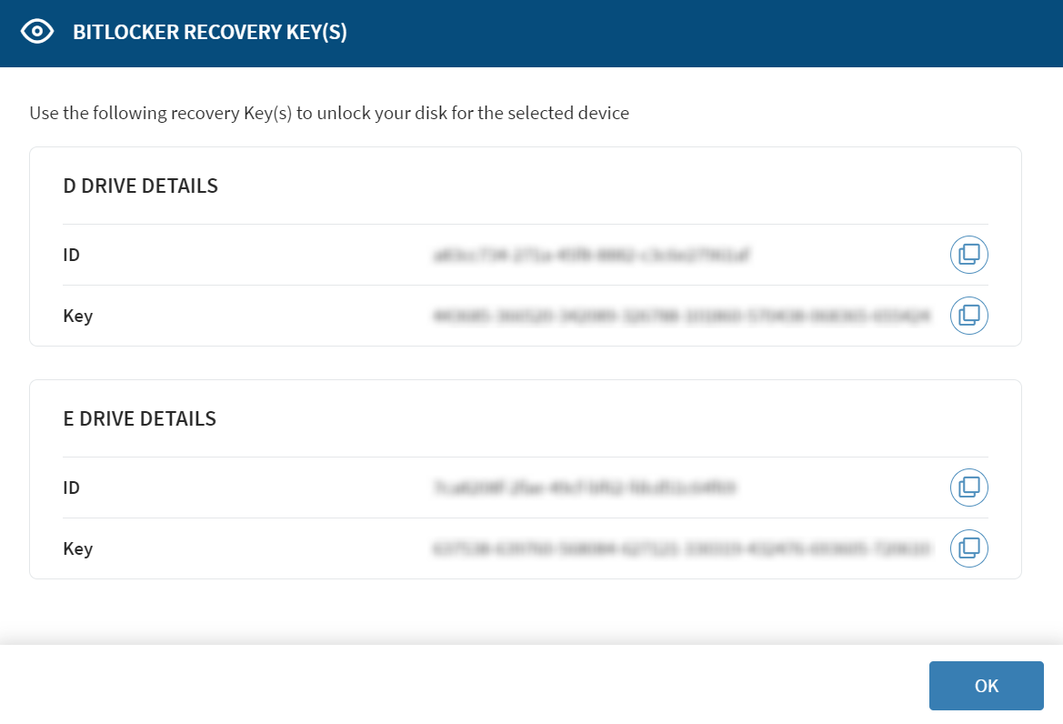 BitLocker Recovery Key(s) dialog box