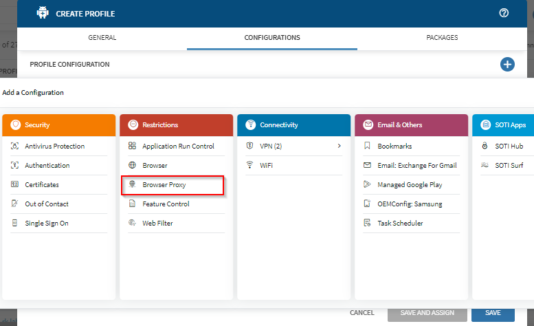 The Browser Proxy configuration in an Android Enterprise profile