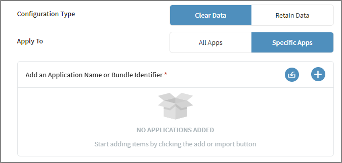 Close up of the Clear Data and Specific Apps controls on the Shared Device panel