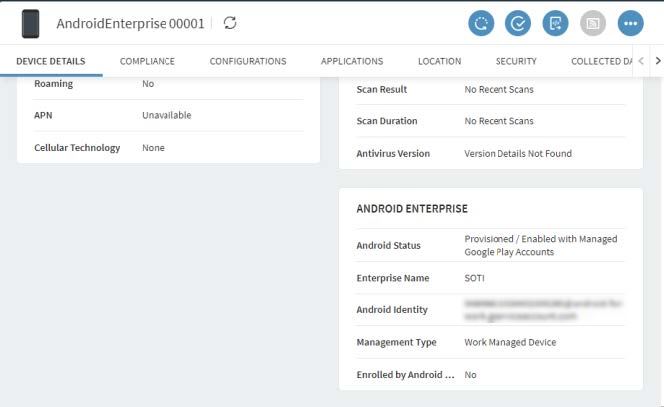 Device Details page showing the enrolled work managed device