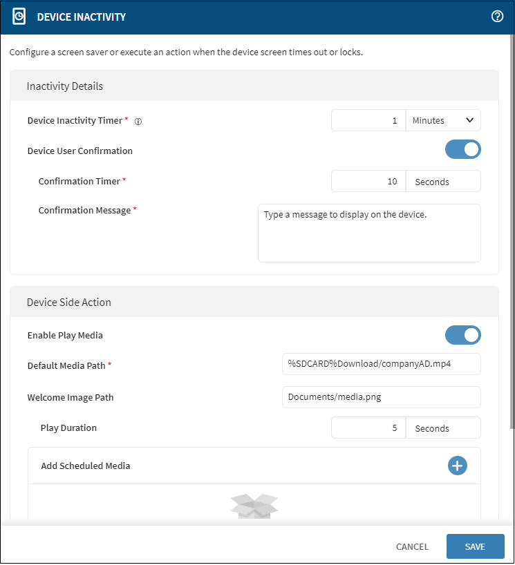 Device Inactivity panel
