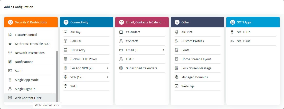 Web Content Filter option