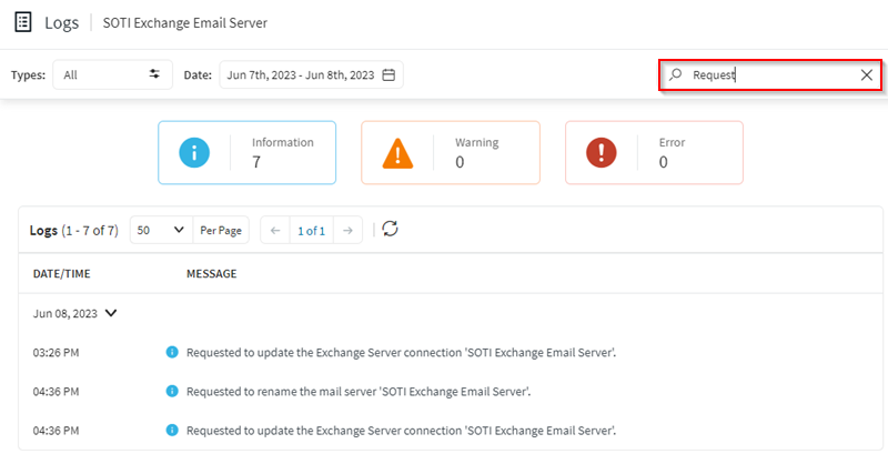 Deployment logs search term