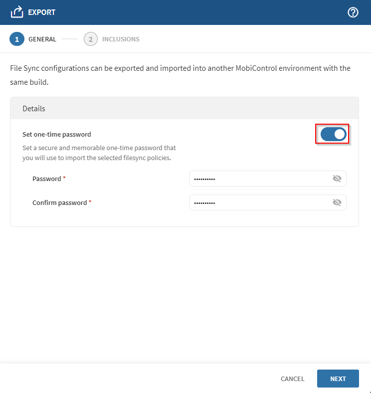 File Sync password screen