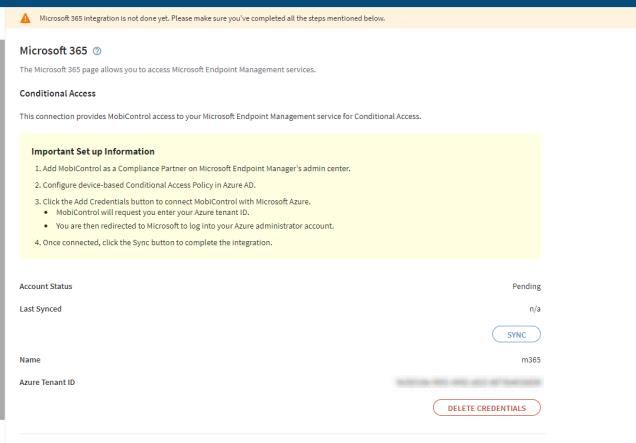 Microsoft 365 Sync Account Screen