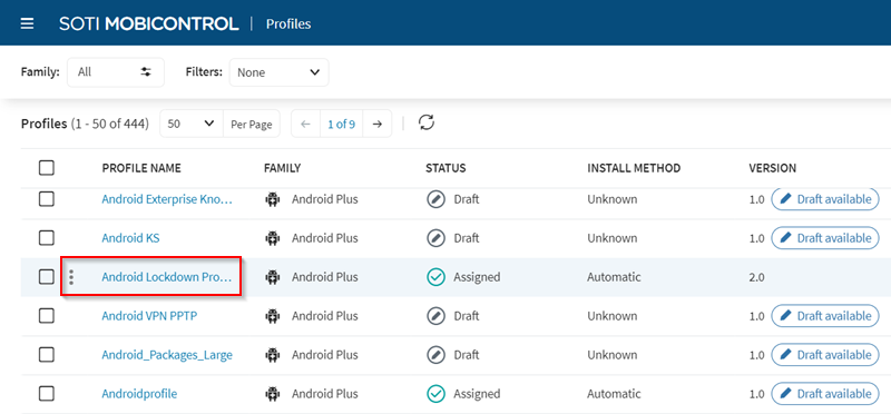 Profile selection page