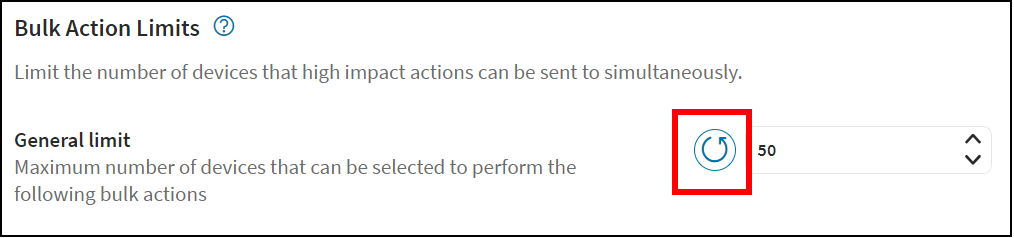 Bulk Action Limits panel with Reset to Default Value button highlighted