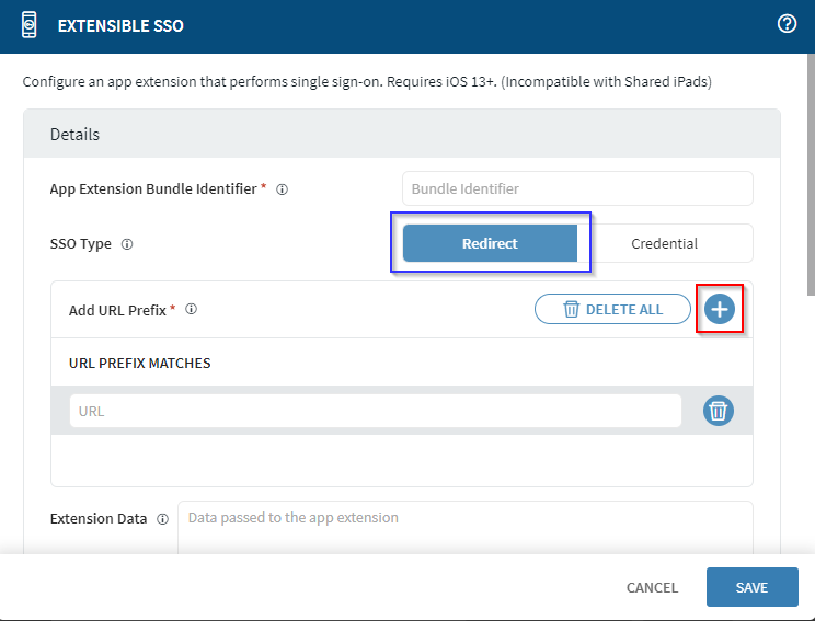 Enter details for the Extensible SSO payload