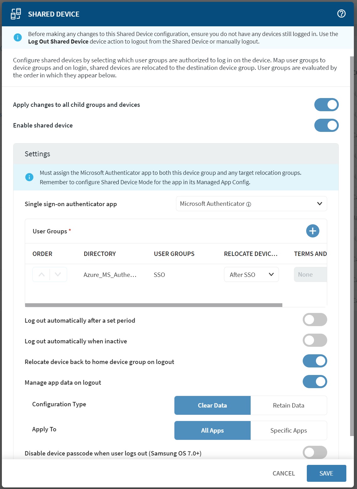 Shared Device Screen For Group Configuration