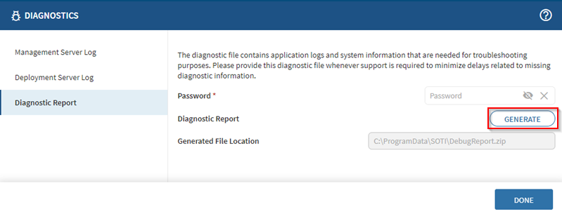 Generate diagnostic report