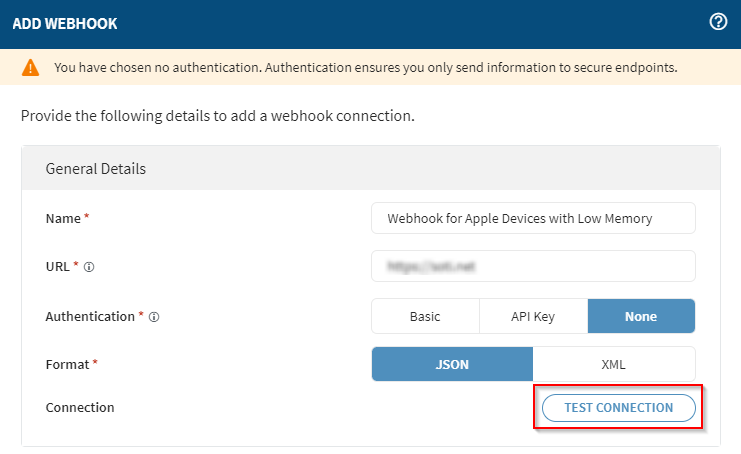 Webhook test connection