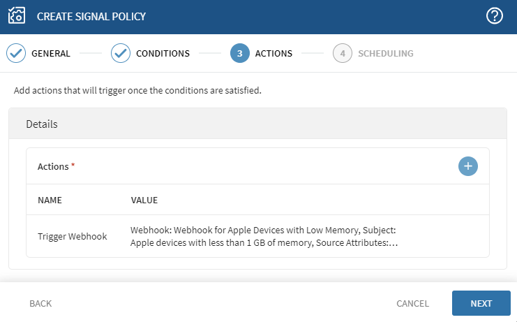 Webhook signal action summary