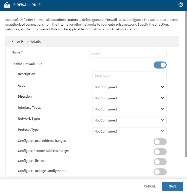 Windows Modern Firewall Rule configuration