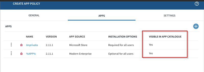 Apps List View for Windows Modern Devices.