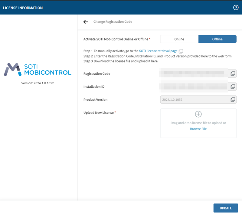 Offline activation of a registration code