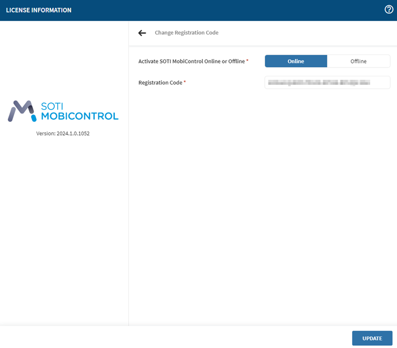 Online activation of a registration code